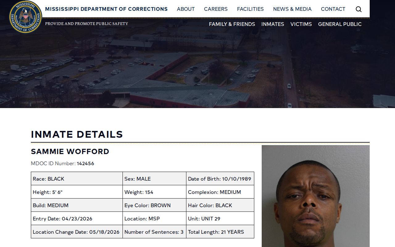 Alcorn County projected release date field labeled Tentative Release Date by MDOC