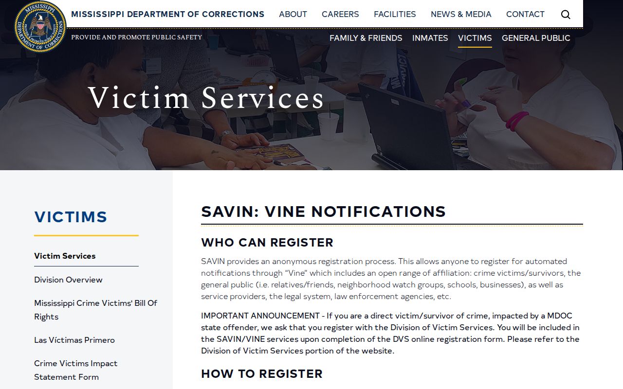 Alcorn County release notification information on the MS SAVIN page